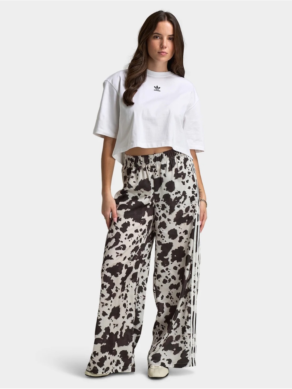 adidas Satin Wide Leg Cow-Print Track Pants